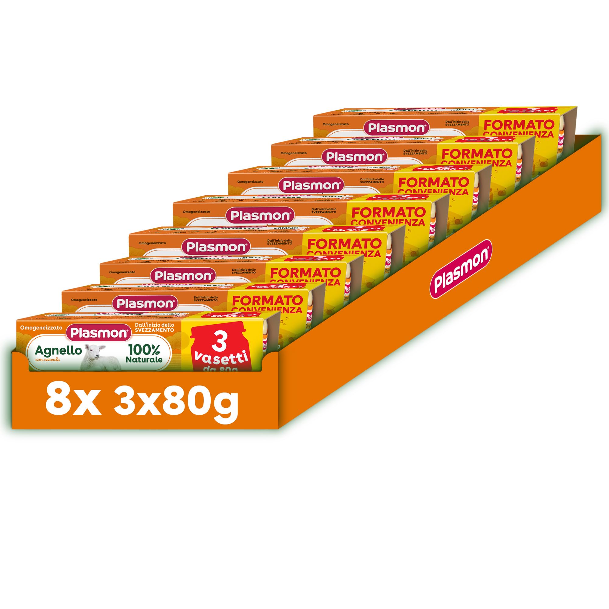 Plasmon Omogeneizzato Carne Agnello E Cereale 80 G, 24 Vasetti Con Carne Italiana, 100% Naturale, Senza Amidi E Sale Aggiunti, 24 x 80 g