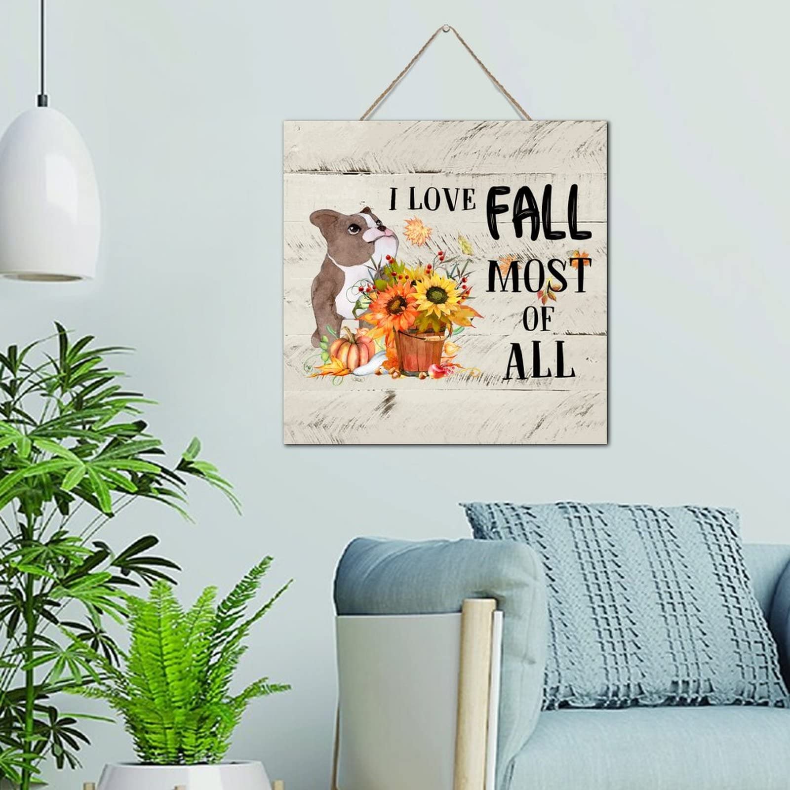 Décoration automne chalet : grand panneau en bois rustique de ferme avec tournesol pour salle à manger
