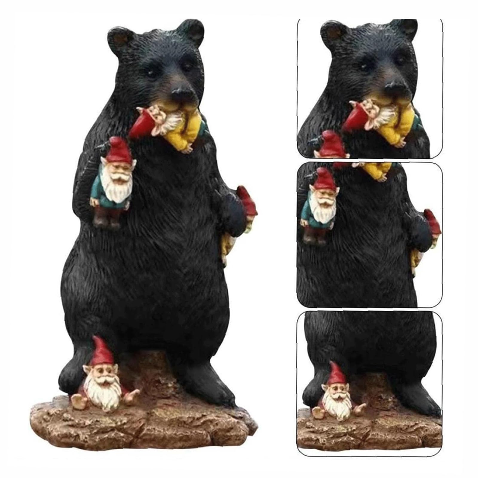 Decoraciones para exteriores para patio, oso negro, comiendo gnomos, esculturas divertidas, estatua de resina, adornos de resina para interiores y exteriores, jardín, patio, césped, patio