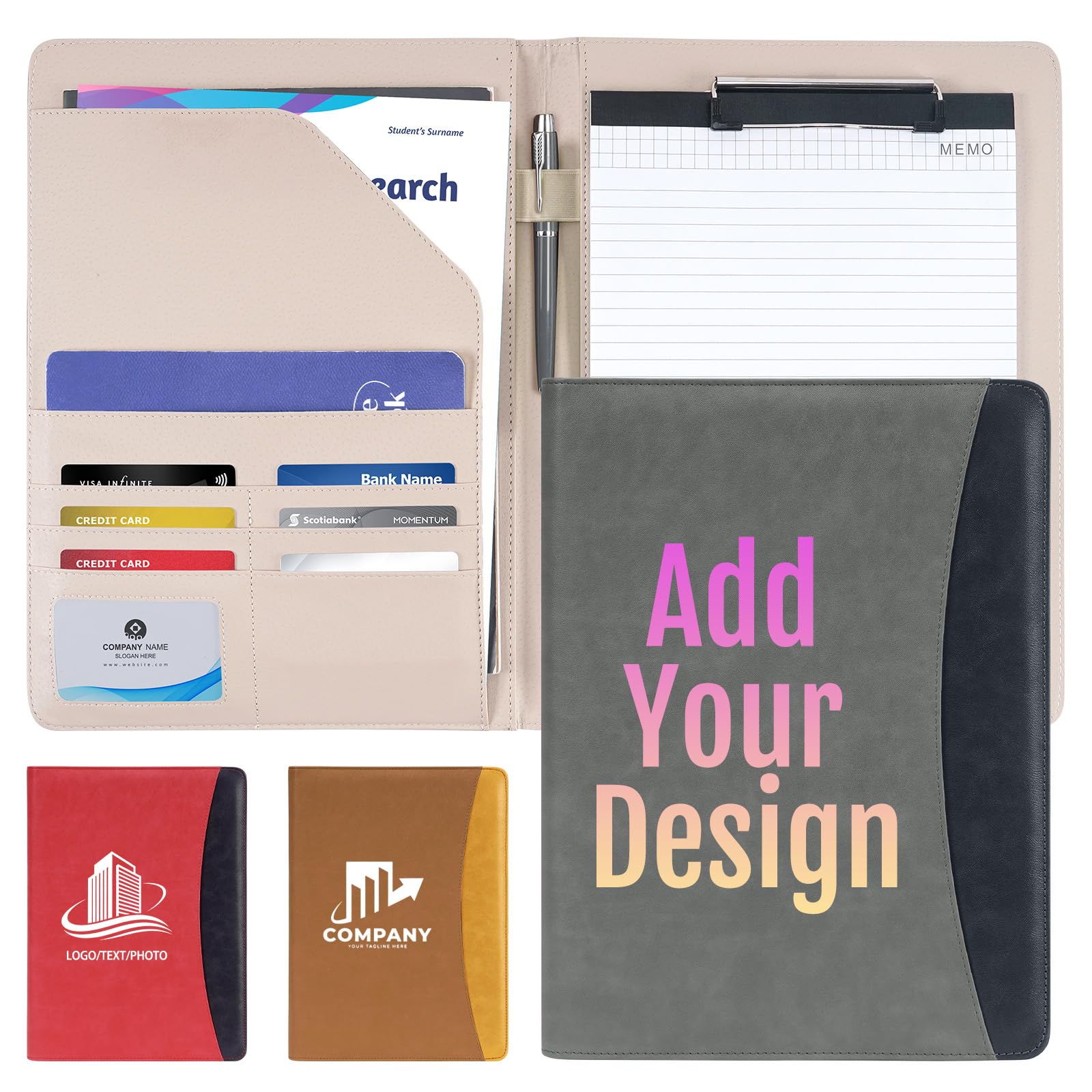 ENOMY A4 Personalised Portfolio PU Leather Folder Waterproof PU Certificate Holder Custom Conference Document Organiser for Business Travel Office Meetings Professional Gift Idea Blue