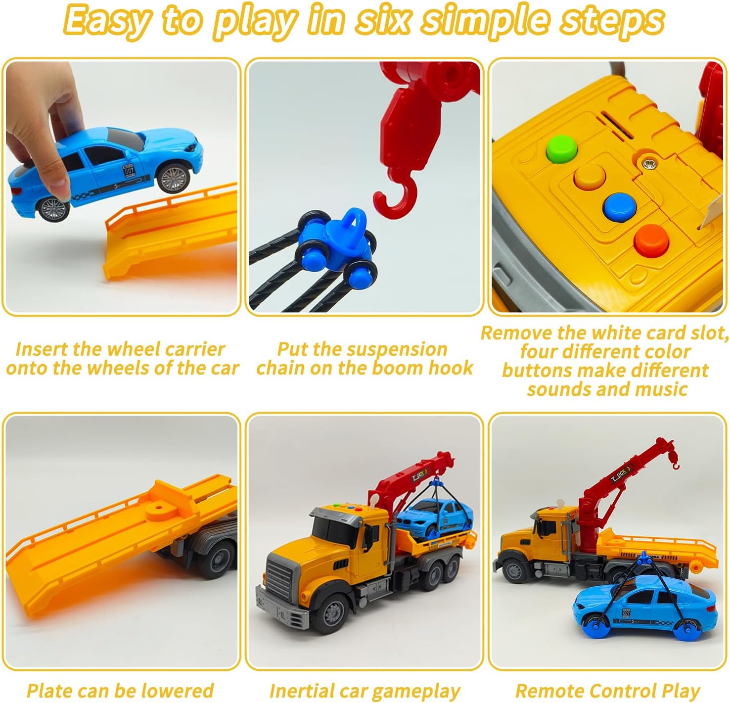 2.4GHz Remote Control Tow Truck for Kids – RC Log Truck with Racing Car, 4 Channel RC Transport Crane Vehicle Toy with Lights & Sounds, 28PCS Traffic Signs, 2 Batteries – Birthday Gift for Boys Girls