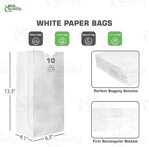 Miniatura 3 de EcoQuality - Bolsas de papel de 10 libras bolsas de papel blanco de 10 libras bolsas de papel blanco de estraza para panadería bolsas de dulces
