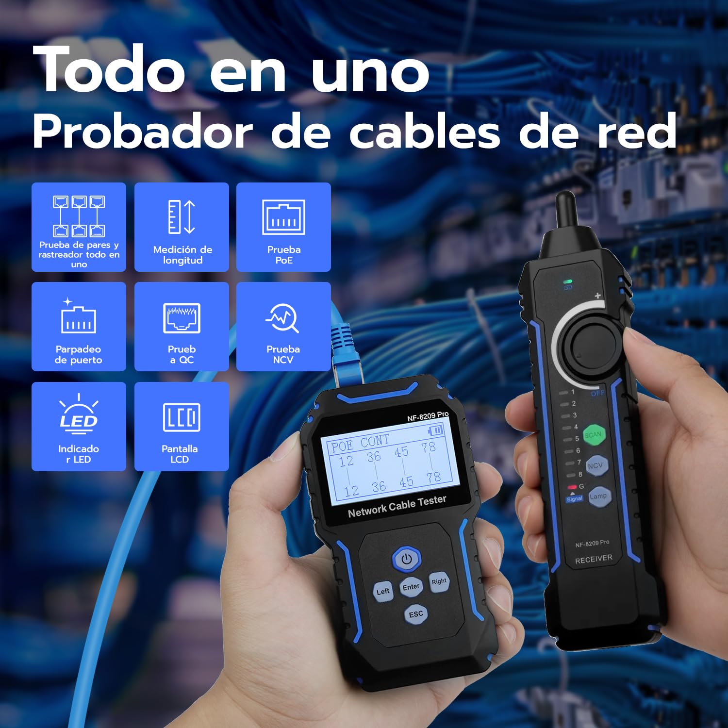 Mcbazel Probador de Cable con POE, Detector de Cable con Pantalla LCD, Rastreador de Cable Avanzado, Probador de Cable de Red NVC para CAT5 y CAT6