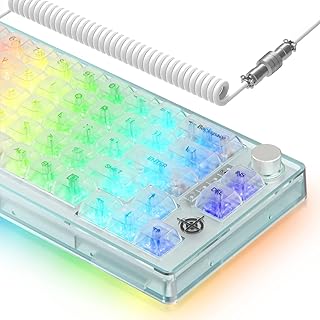MAGIC-REFINER MK31 Mechanical Gaming Keyboard, 60% Percent Gaming Keyboard Coiled USB-C Cable, Apex Pro Mini 66 Keys Wired Hot Swappable Keyboard RGB Transparent Keycaps Linear Switch for PC/MAC White