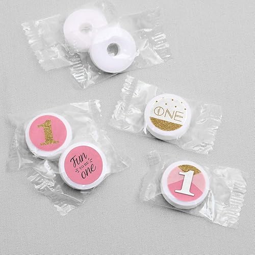 Miniatura 3 de Big Dot of Happiness 1er Birthday Girl - Divertida para ser una primera fiesta redonda de caramelos, etiquetas adhesivas para recuerdos de chocolate