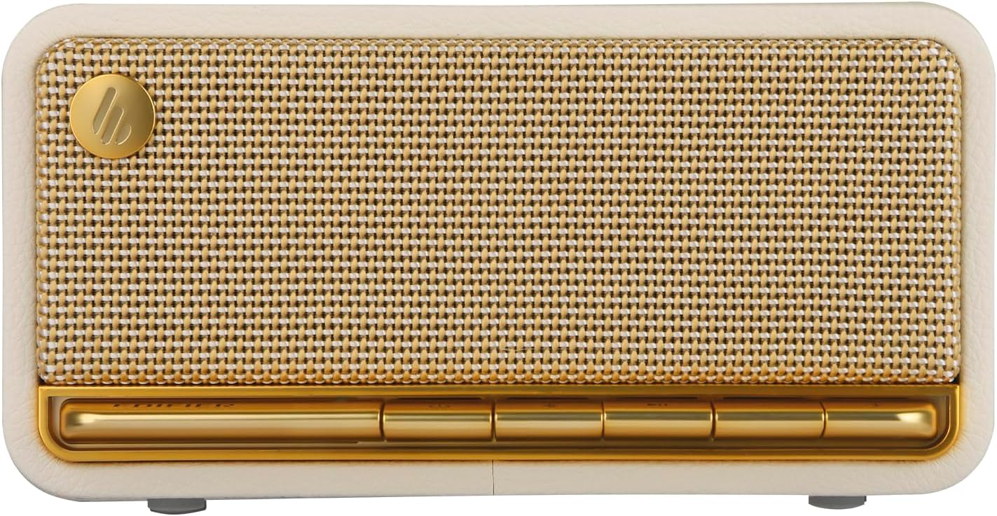 Edifier Retro Wood Bluetooth Speaker, Wireless Portable Speakers with 20W Stereo Sound, Vintage Decor Speaker with AUX,USB Soundcard Micro SD White 20W_speaker Ivory