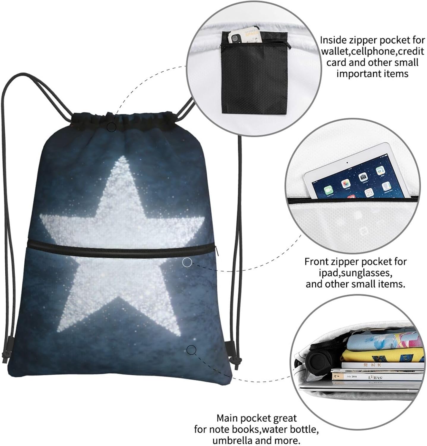 Fluorescent Star Print Drawstring Gym Bag, Stylish Sports Bag Unisex, Yoga Bag and Travel Drawstring Bag