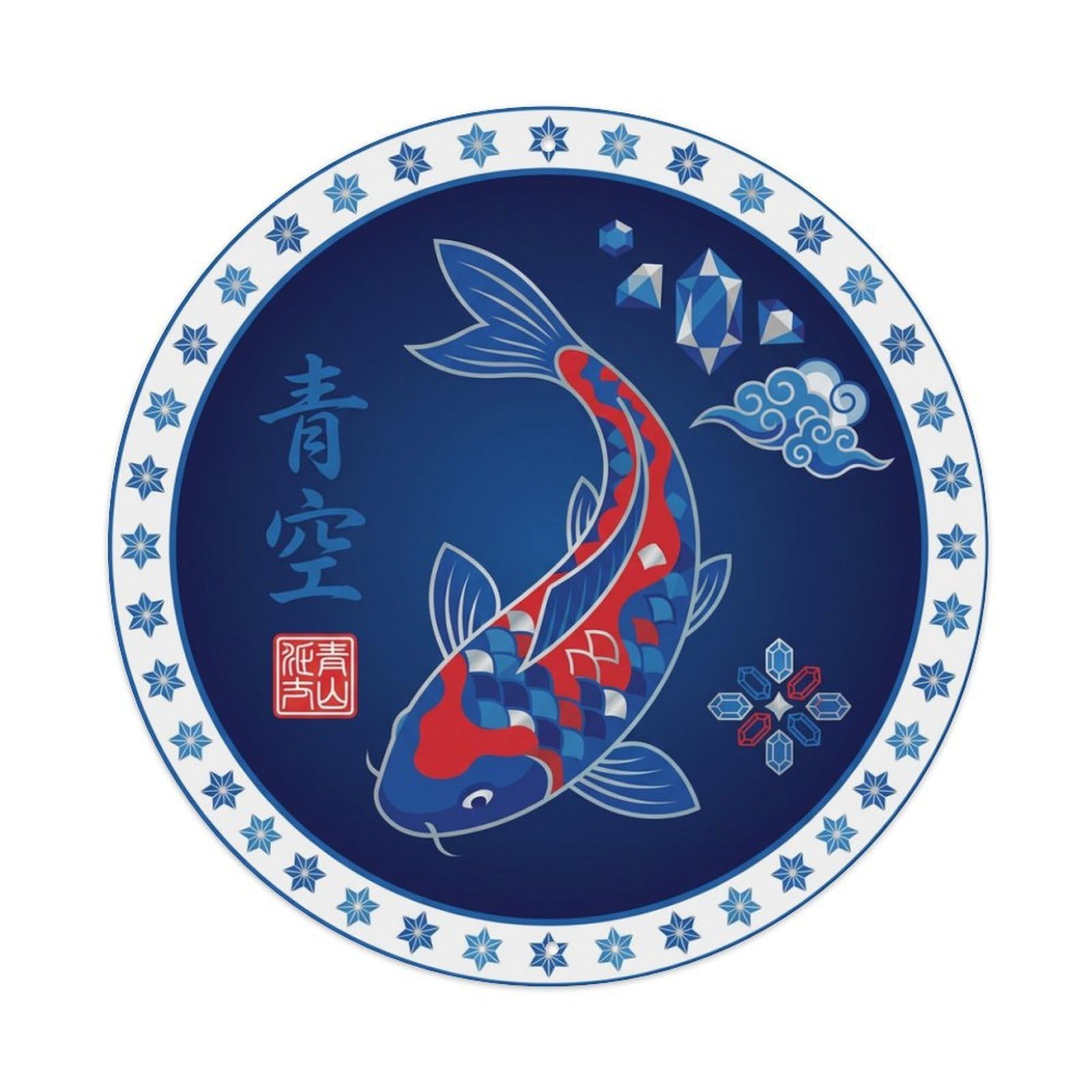 Blue Celestial Koi Fish Ukiyo-e Metal Tin Sign