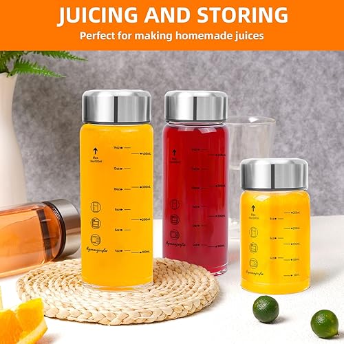 Miniatura 2 de Botellas de vidrio para jugo, paquete de 4 botellas de agua de vidrio de boca ancha con tapas, para jugos, licuados, leche, proteínas, sin BPA,