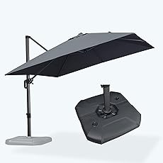 10' x 10' Heavy Duty Cantilever Patio Umbrella with Solar LED Lights & Weighted Base, 2-Tier Square Aluminum Offset Umbrella with 360-Degree Rotation for Backyard, Deck, Pool, Gray
