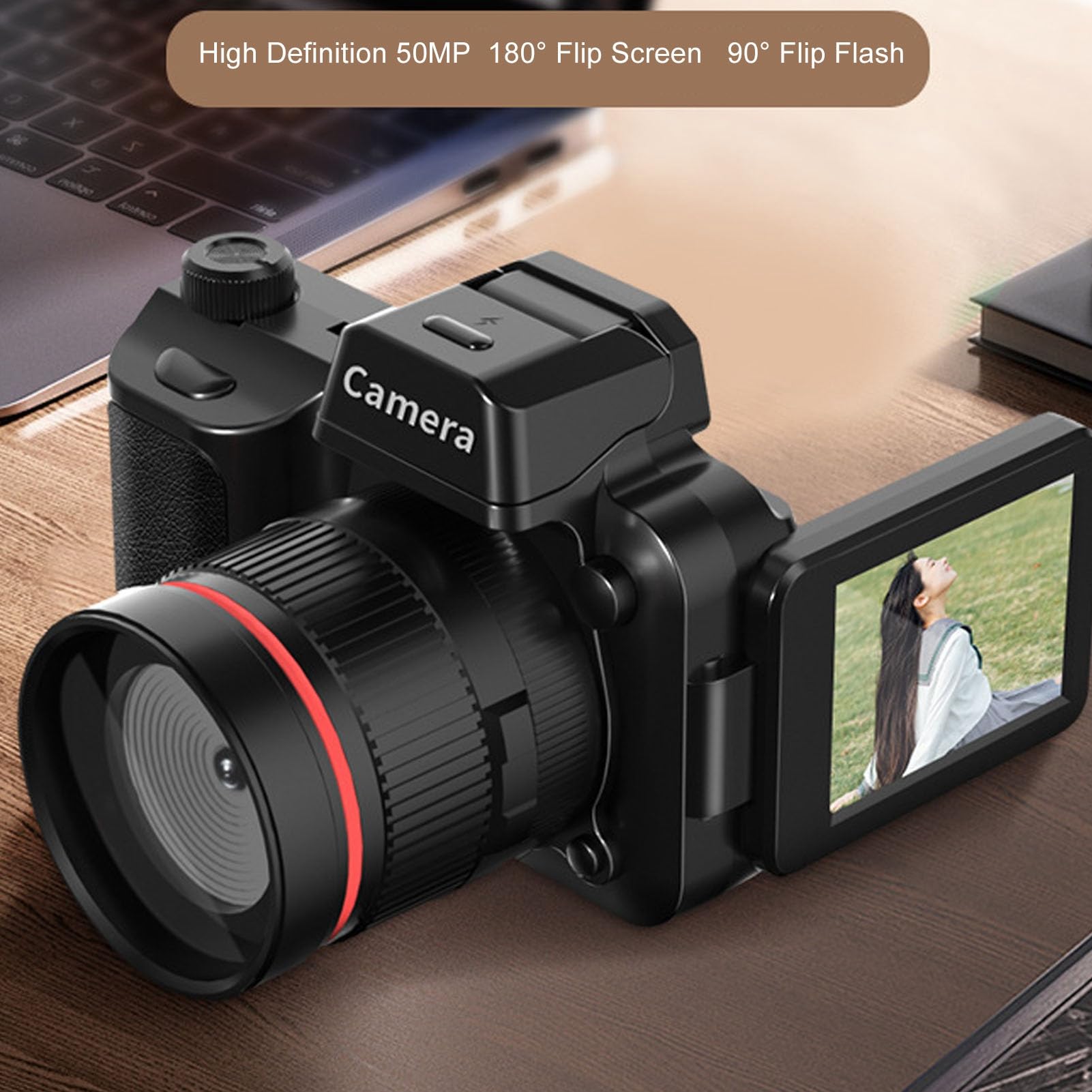 Fotocamera Digitale con Schermo Ribaltabile da 2,2 Pollici, Fotocamera Digitale 4K 16MP con Zoom Ottico 16X, Fotocamera Digitale Ricaricabile Videoregistratore Grandangolare 4K