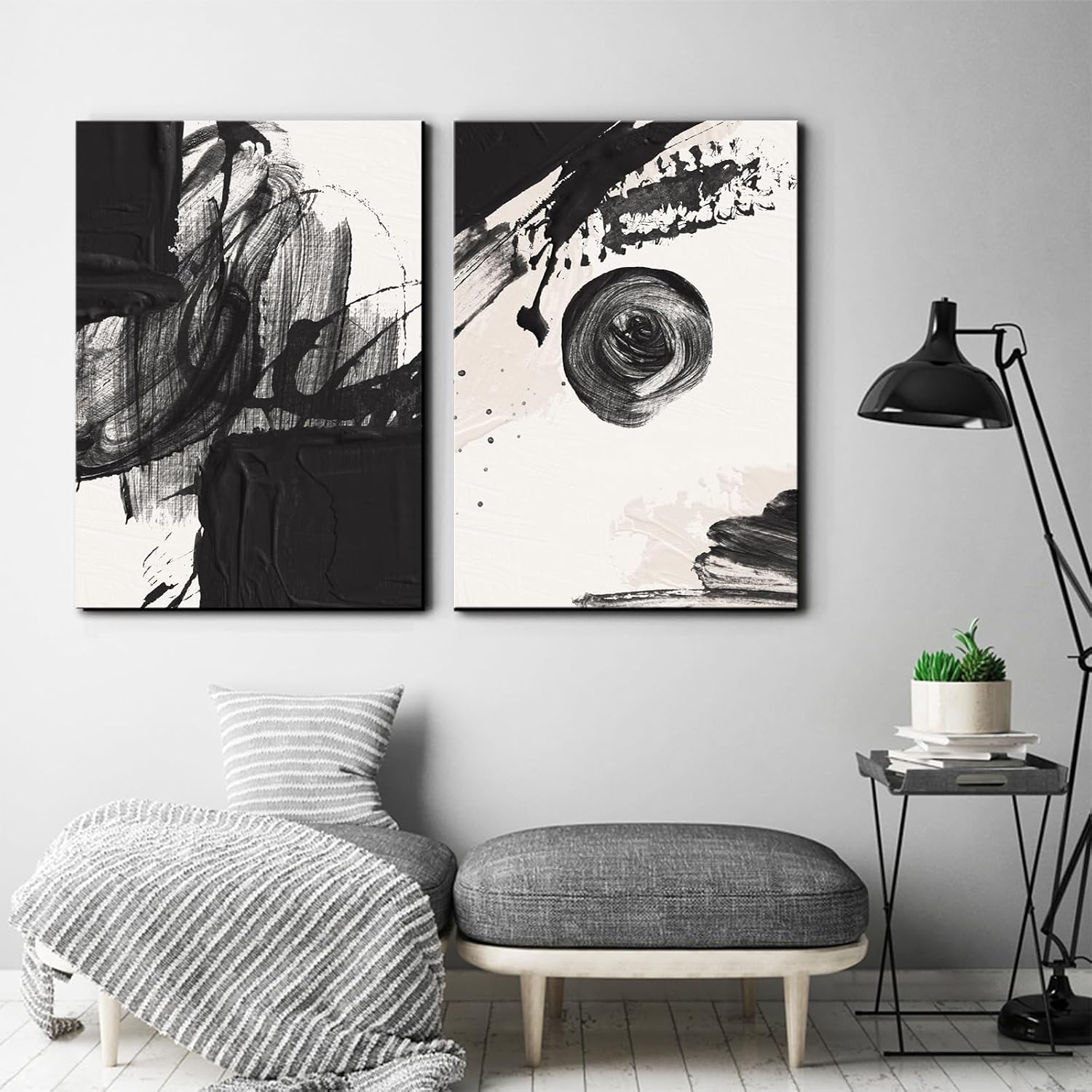 weiyiart Black and White Abstract Canvas Wall Art Set,Modern Bathroom Wall Decor Nordic Calm/Zen Print Art Decorative for Living Room, Bedroom, Office Decor 12x16x3pcs