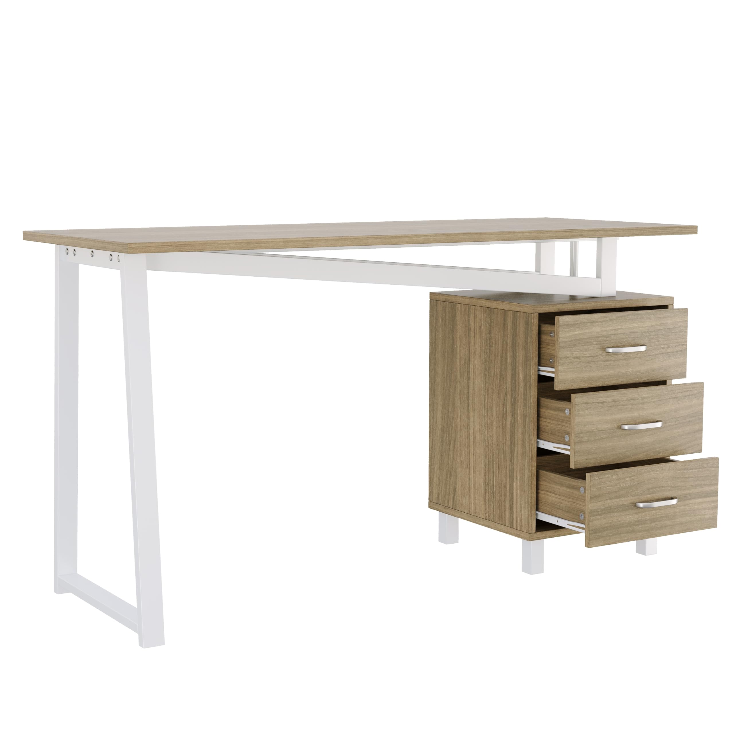 TIZZ Escritorio espacioso, 130 x 55 x 75 cm, con espacio de almacenamiento, material MDF de alta densidad, rieles de cajones de tres capas, puntales triangulares, fácil de montar y limpiar, madera