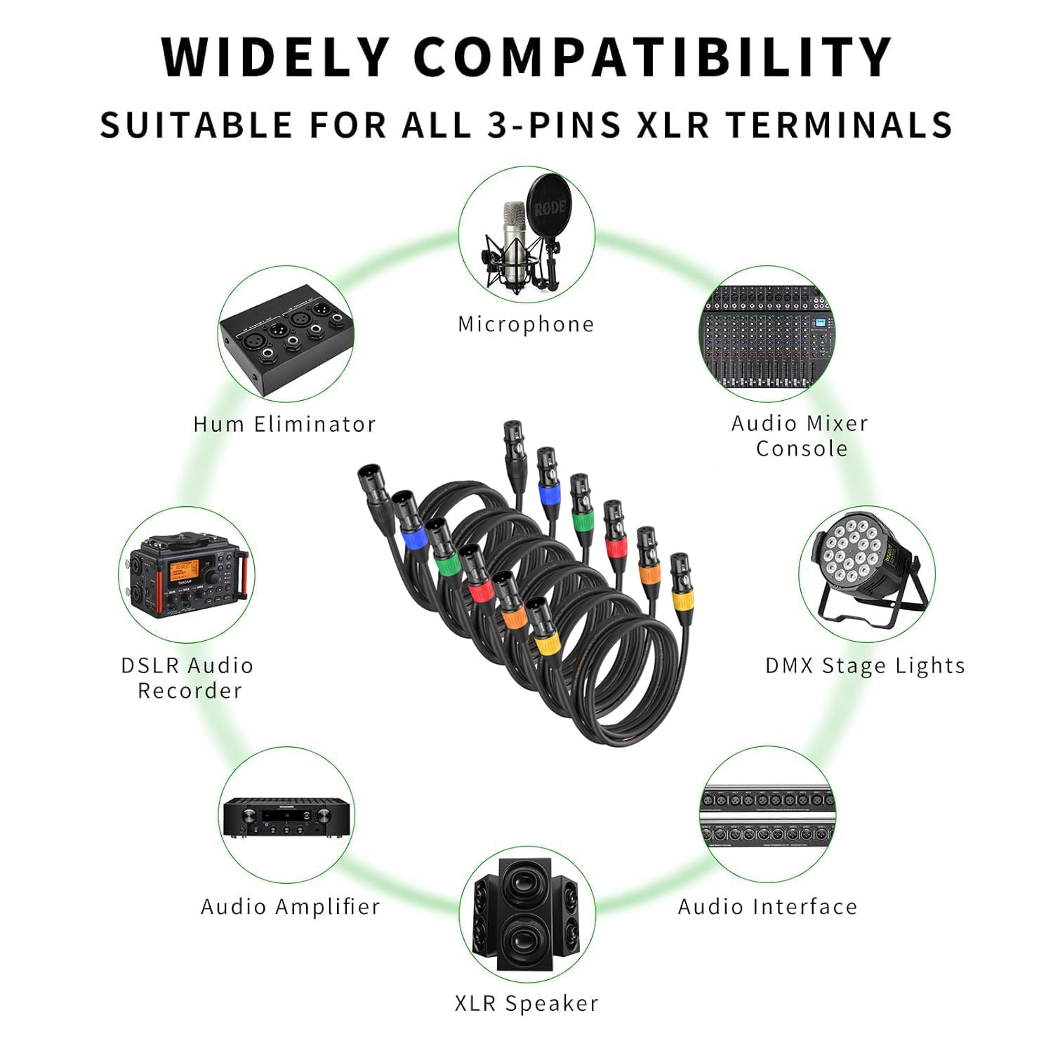 XLR-Kabel, Mikrofonkabel, 3 m, vergoldet, 3-polig, XLR-Lautsprecherkabel, Stecker auf Buchse, symmetrisches Mikrofonkabel für Mikrofone, Bühnenbeleuchtung, Lautsprechersysteme und mehr, 6