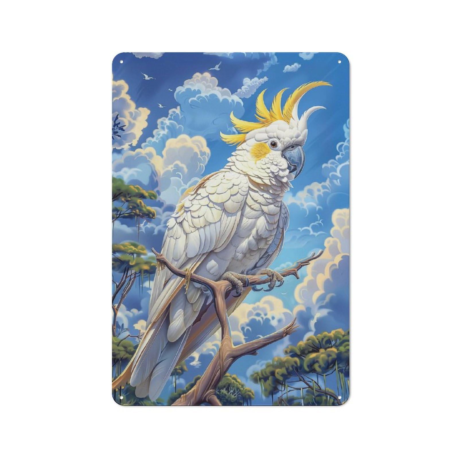 White Cockatoo on Branch Retro Metal Sign 30x20cm for Living Room Or Hallway, for Kitchen, Dining Room And Home Bar Wall Decor