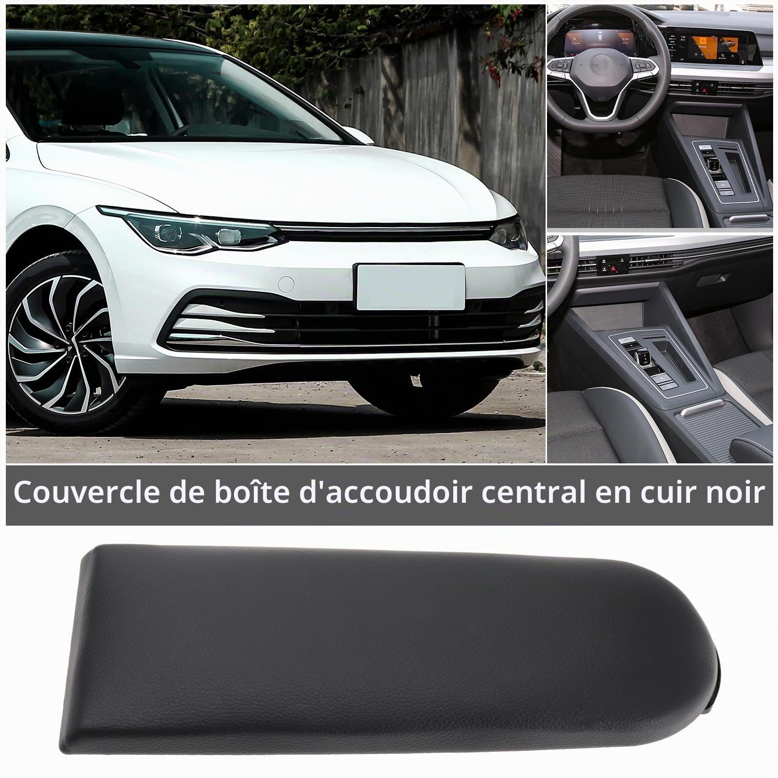 ECSiNG Capuchon de Couverture d'accoudoir de Console Centrale en Cuir Compatible avec Jetta Compatible avec Golf 4 MK4 Compatible avec Passat B5 Compatible avec Polo 6R, Noir
