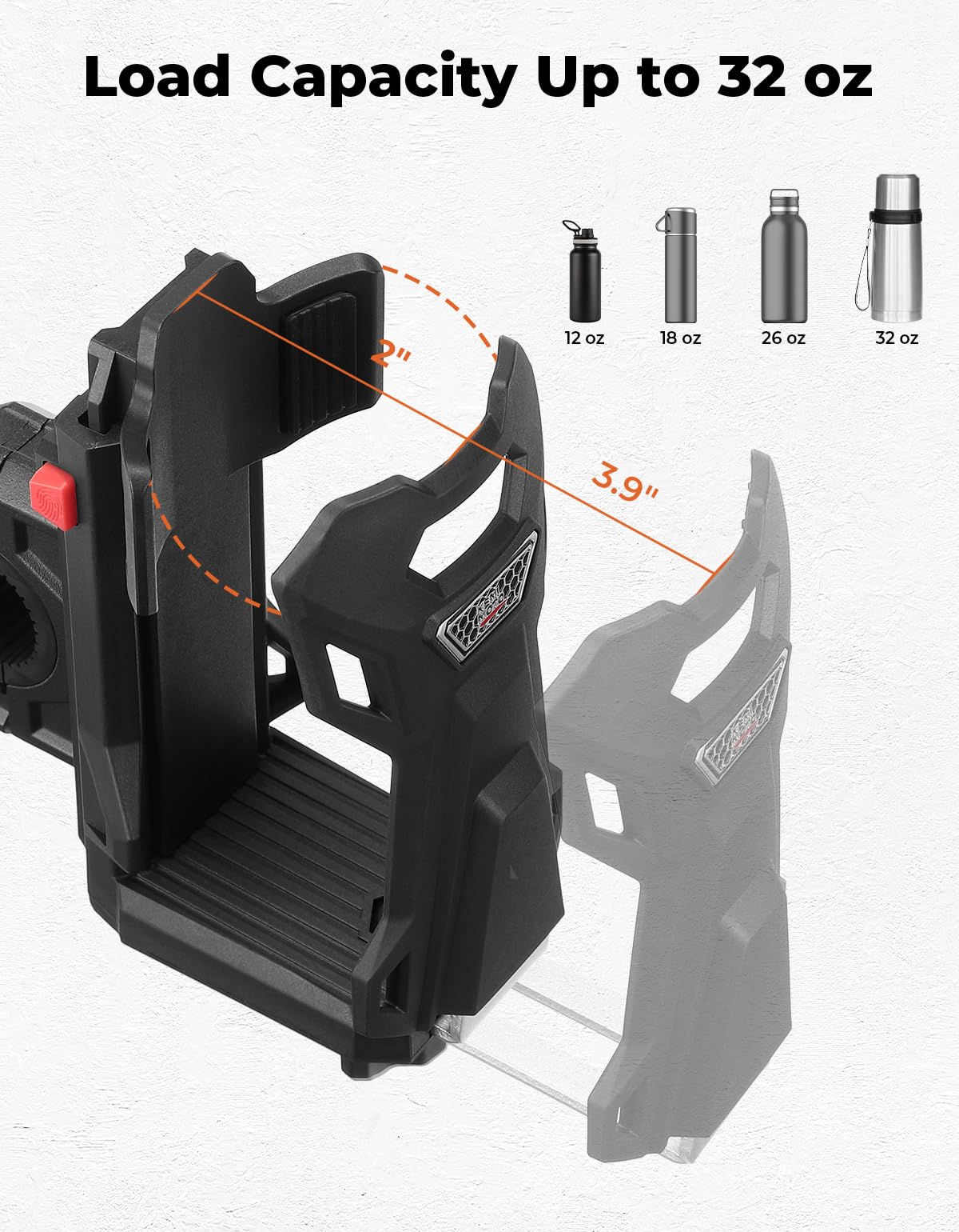 KEMIMOTO Upgraded ATV Cup Holder, Motorcycle Drink Holder with 0.85''-1.25'' Metal Clamp and Double Anti-Slip Protection, Universal Bottle Holder for Bike Scooter Boat Wheelchair