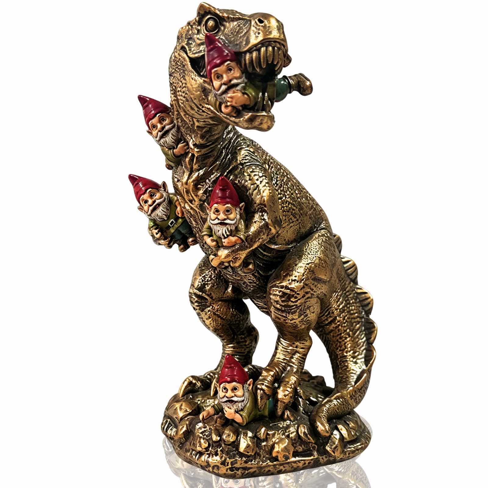 T-Rex Eating Mini Gnome Statue Whimsical Home Decor