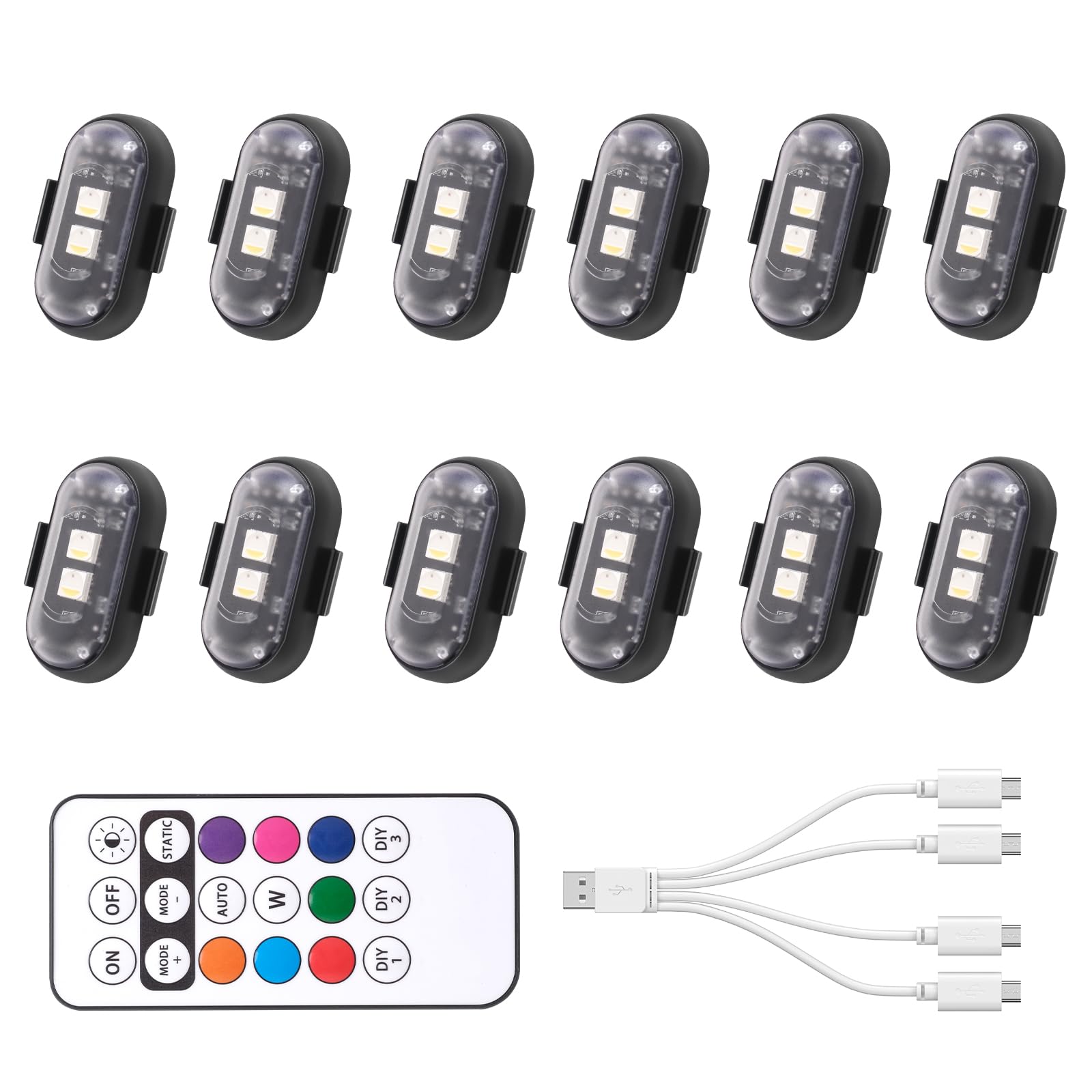 Luce stroboscopica a LED senza fili con telecomando, 8 colori, impermeabile, anti-collisione, USB, alta luminosità, luci a LED wireless per auto, drone, camion, moto, aereo, bicicletta (16)
