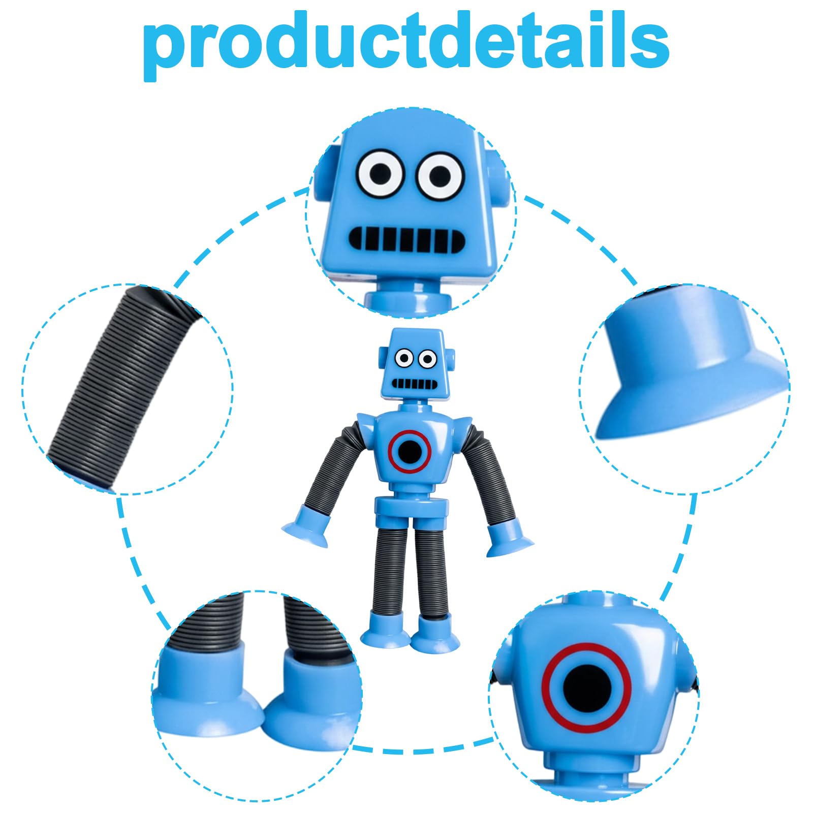 Stretchy Robot Fidget Toys 4 Pack, Telescopic Pop Tubes with Suction Cups, Sensory Toys for Kids & Adults, Autism Travel Toys - Image 3