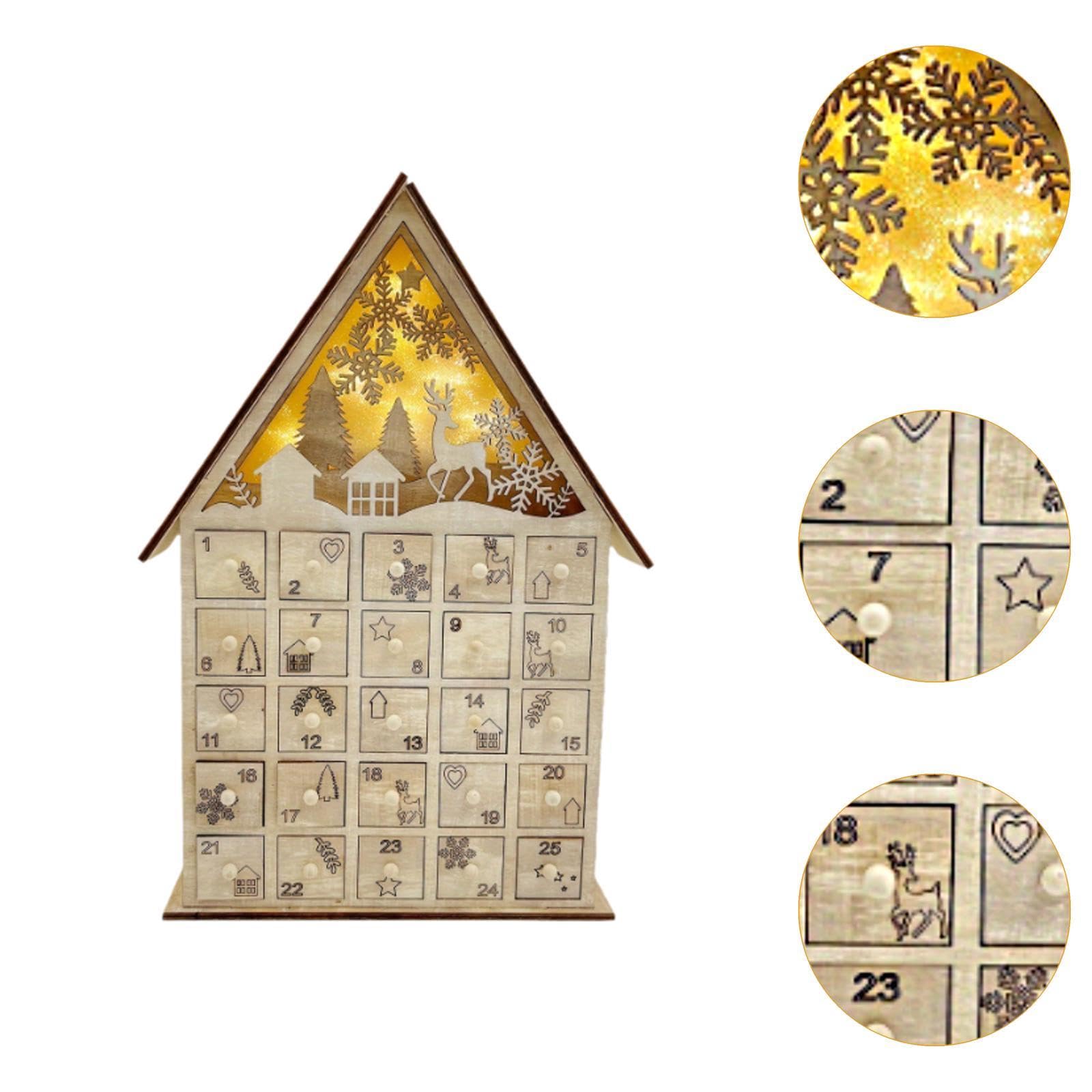 Calendario de Adviento de Madera, Decoración Navideña 2024, Iluminado, Ideal para Fiestas O para Colocar en La Mesa de Centro del Salón.