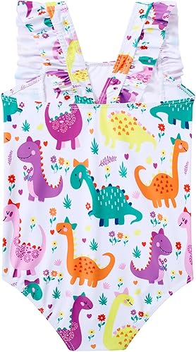 Vista 2 de RAISEVERN Traje de baño para niñas con volantes, lindo deporte de playa, natación, espalda descubierta, verano, traje de baño de una pieza, 2-7 años