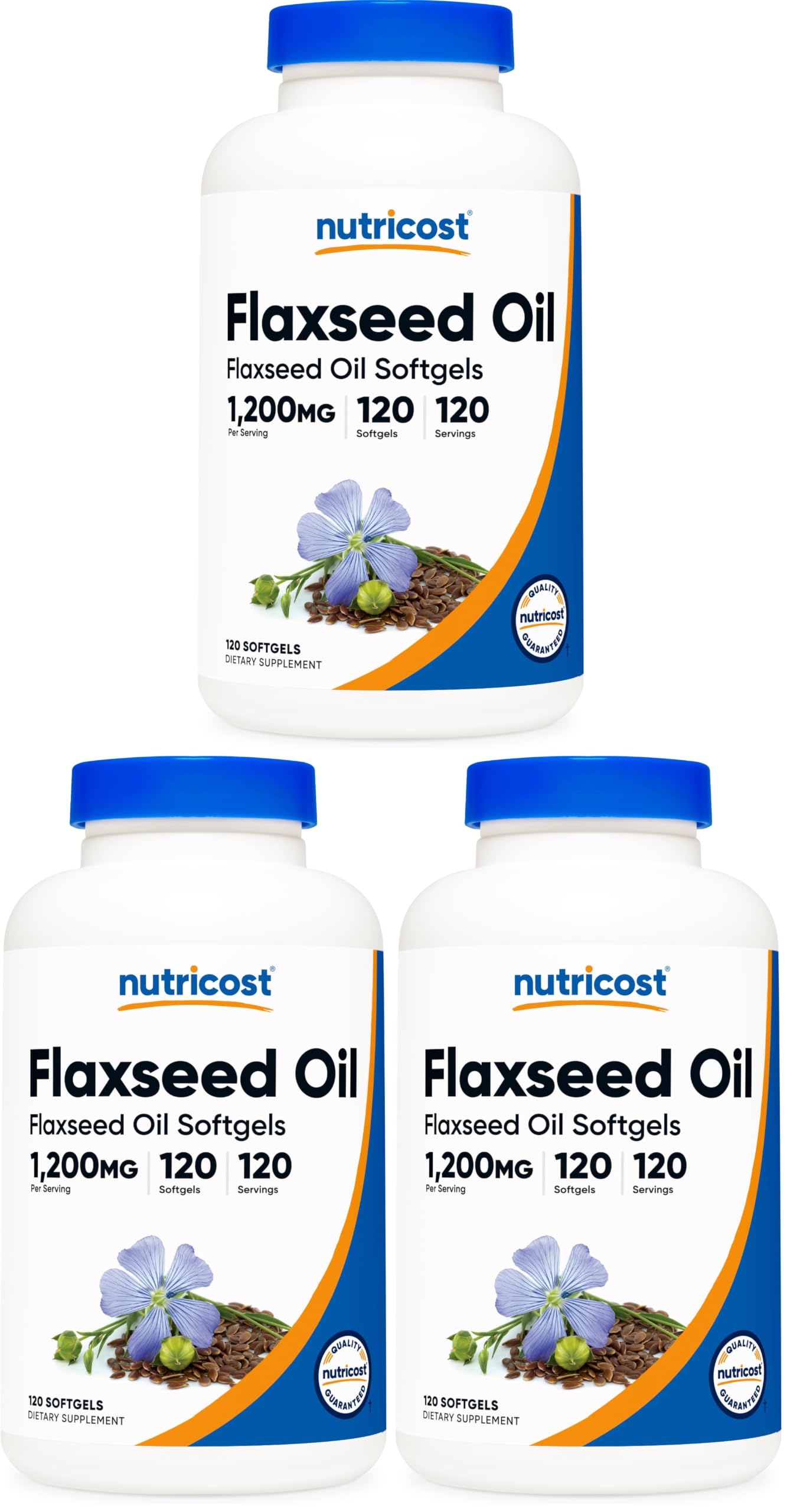 Nutricost Flaxseed Oil 1200mg, 120 softgels - GMO-Free, Gluten-Free (Pack of 3) 120 Count (Pack of 3)