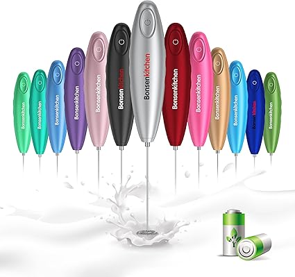 Bonsenkitchen Milk Frother Handheld, Computerized Hand Frother Milk Foam Maker for Bulletproof Espresso, Matcha, Scorching Chocolate Stainless Metal Whisk Battery Operated Mini Drink Mixer (Batteries Included)