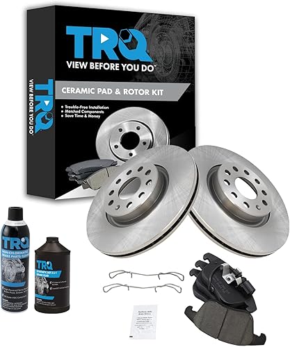 TRQ Kit de pastillas de freno y rotor de cerámica delantera con productos químicos compatibles con VW Tiguan Passat Audi Q3