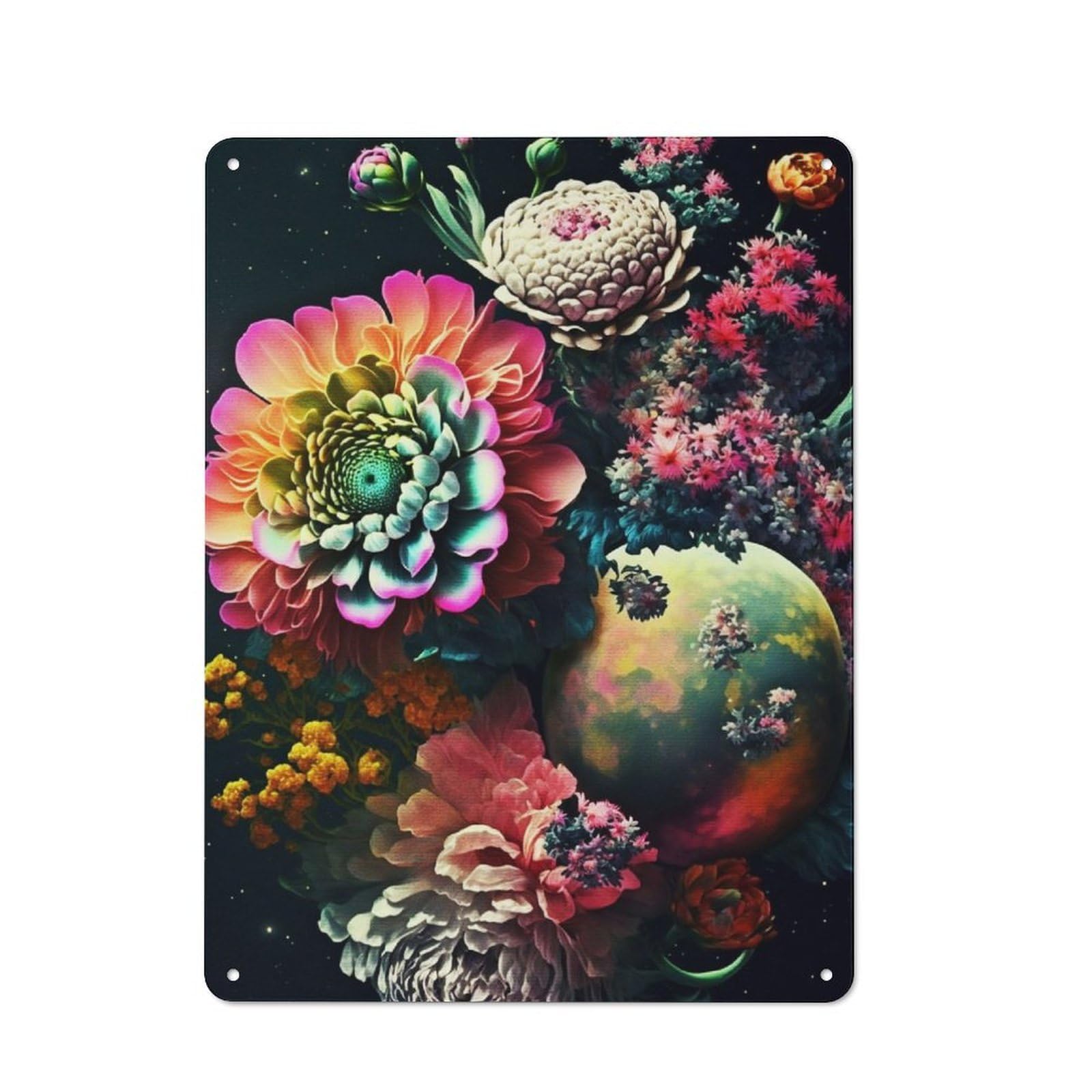 Colorful Flower Paint Retro Metal Wall Decor 40x30cm, Metal Sign for Pub, Home Bar, Shed Or Man Cave, for Relaxed Wall Styling