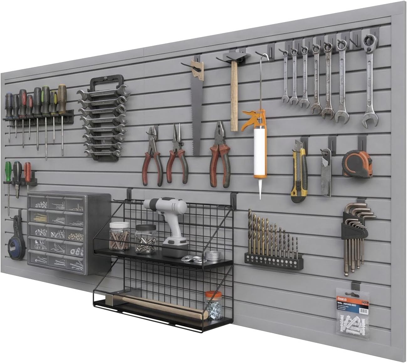 Duzzy Slatwall Panel 8 x 4 FT, PVC Slat Wall Paneling Garage Slat Wall Storage Systems, Ideal for Garage Storage Slatwall Board