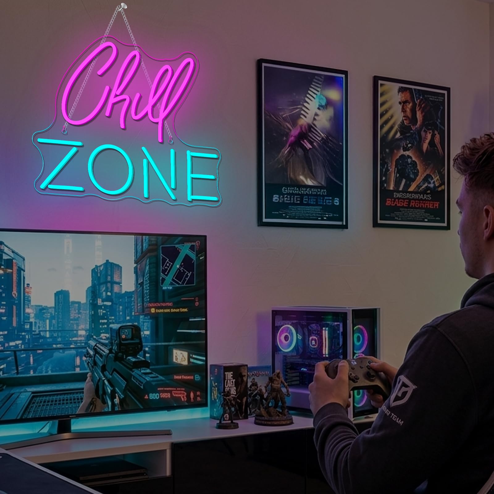 Insegna al neon Chill Zone per salotto, sala giochi, bar, caverna dell'uomo, camera da letto, decorazione da parete, insegna al neon a LED alimentata tramite USB, 15,35" x 12,6"