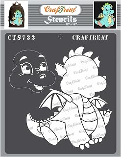 CrafTreat Reusable Dragon Stencil for Craft, Decoration & Art - Size: 12"x12" DIY Decor Stencils for Painting on Canvas, Fabric, Paper Paint, Glass, Cake, Furniture, Door and Wall