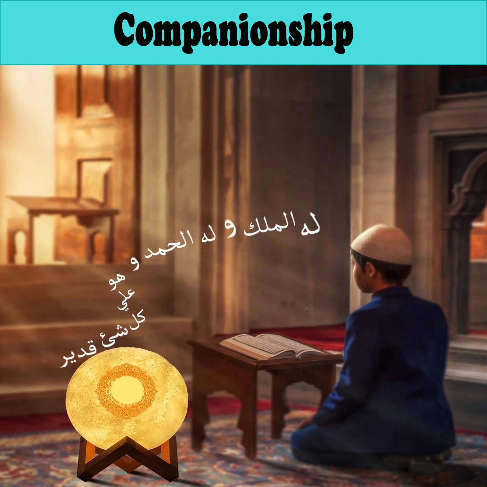Quran Lampe de lune Bluetooth Quran Smart Touch - Veilleuse LED 3D - 16 couleurs - Lecteur haut-parleur coran - Télécommande - Petite lampe lune (A)