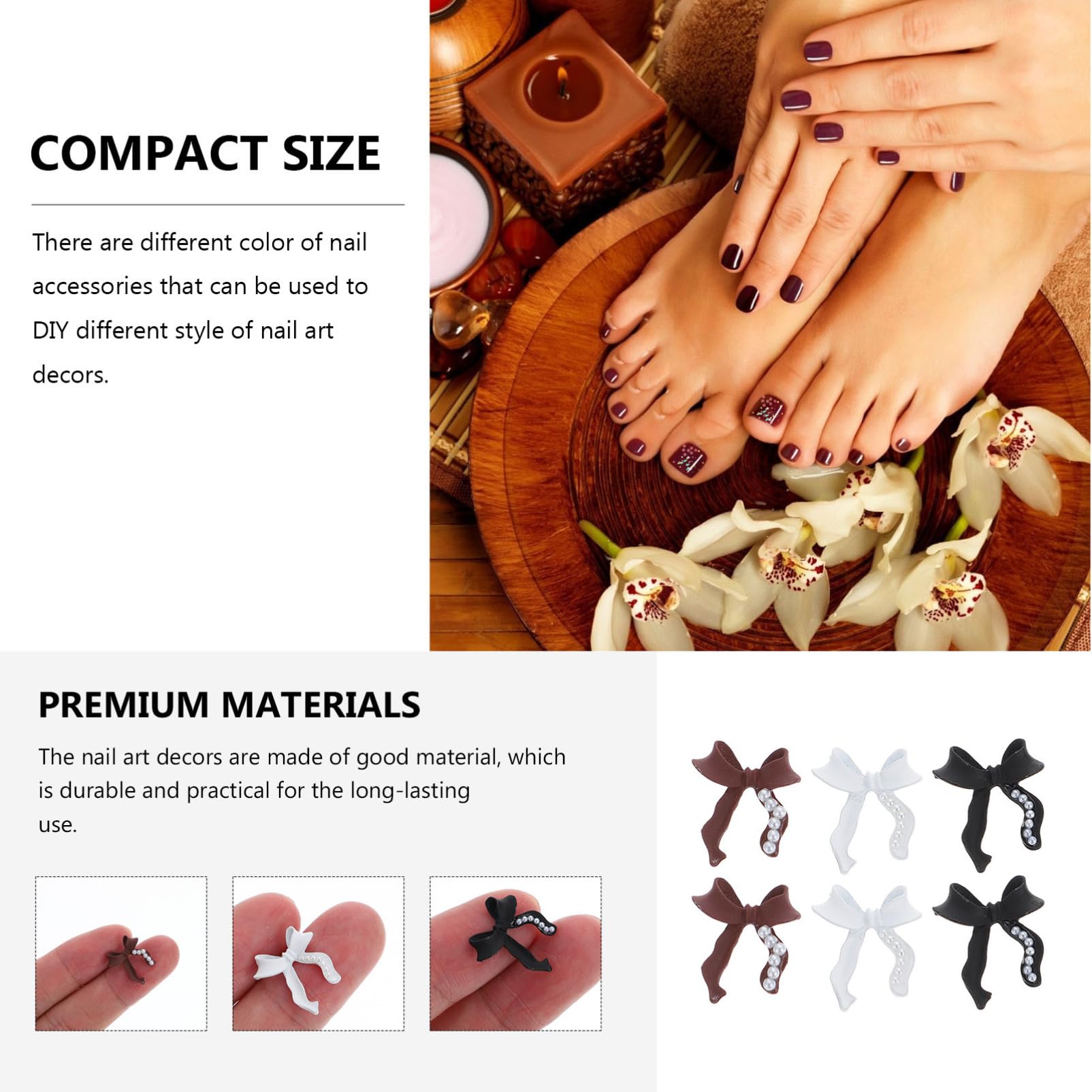 Gatuida Nail Art Decor 6pcs Pearl Bow Nail Diamond DIY Manicure Ornament Easy to Use Fashion
