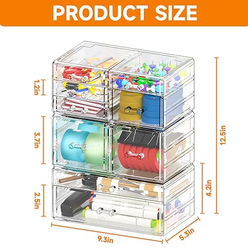 Miniatura 3 de Cq acrylic Cajones de almacenamiento apilables transparentes, organizador de maquillaje de plástico y contenedores de almacenamiento de baño con 9