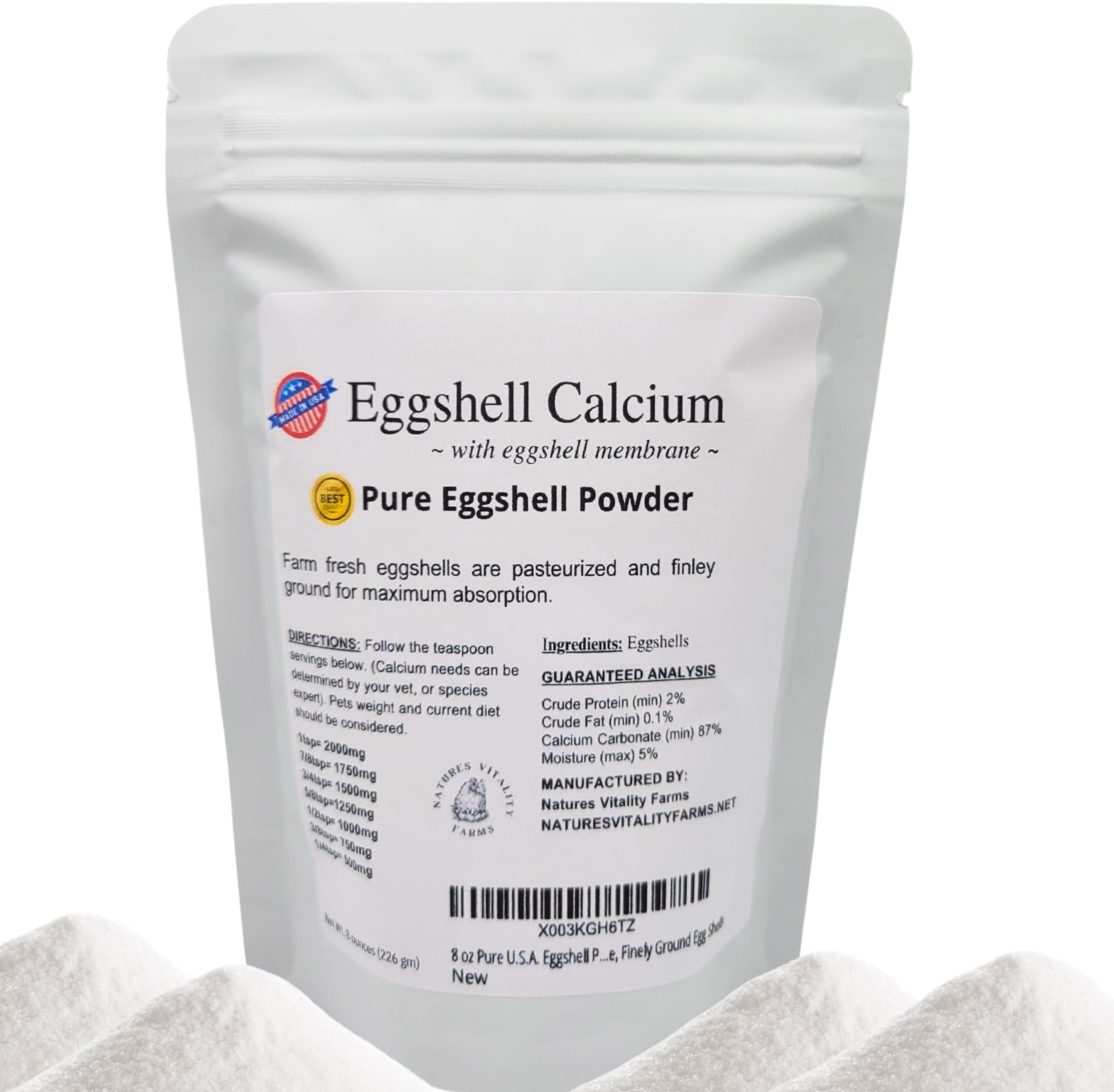8 oz U.S.A. Eggshell Powder for Dogs/Cats, Finely Ground, Calcium Supplement