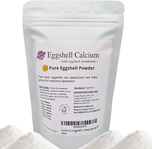 Polvo puro de cáscara de huevo estadounidense de 8 onzas para perrosgatos, finamente molido, suplemento de calcio