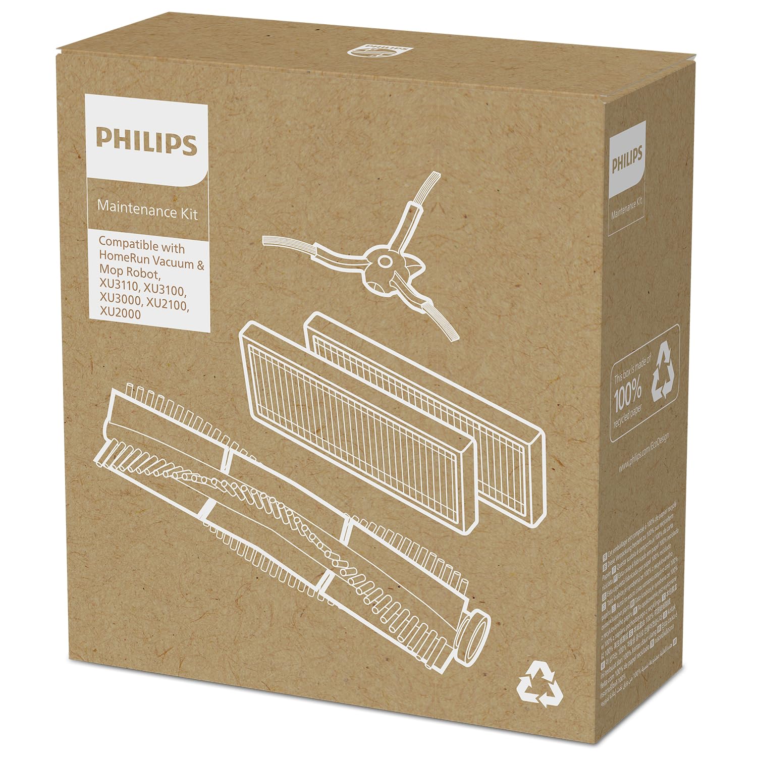 Philips Philips HomeRun 3000 Series Original Replacement Kit – Includes 2 EPA11 Filters, Main Brush & Side Brush for Enhanced Cleaning (