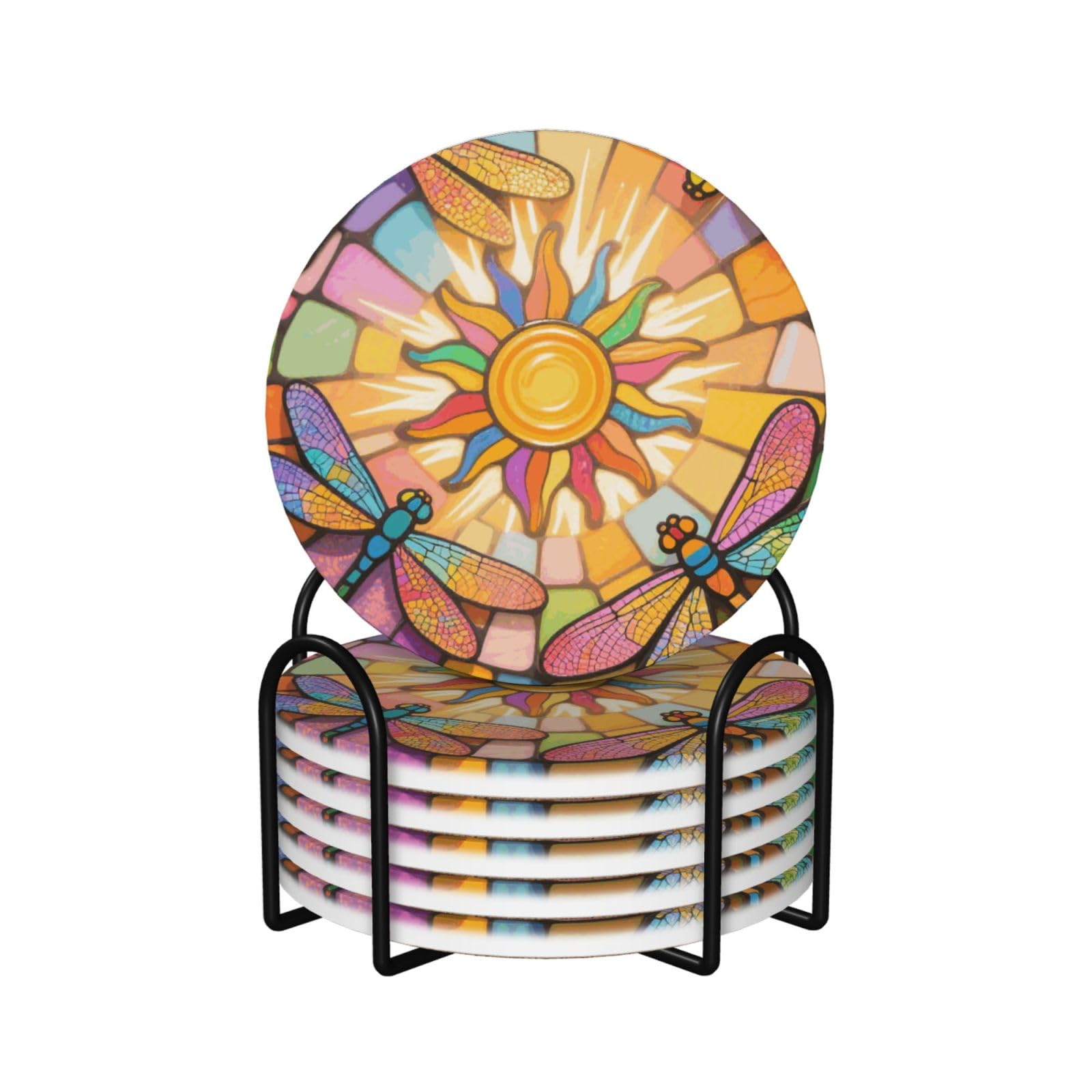 Dessous de verre libellule en céramique absorbante avec support lot de 6