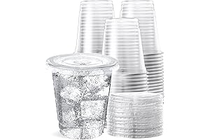 8 OZ Disposable Plastic Cups With Lids | 100 Pack