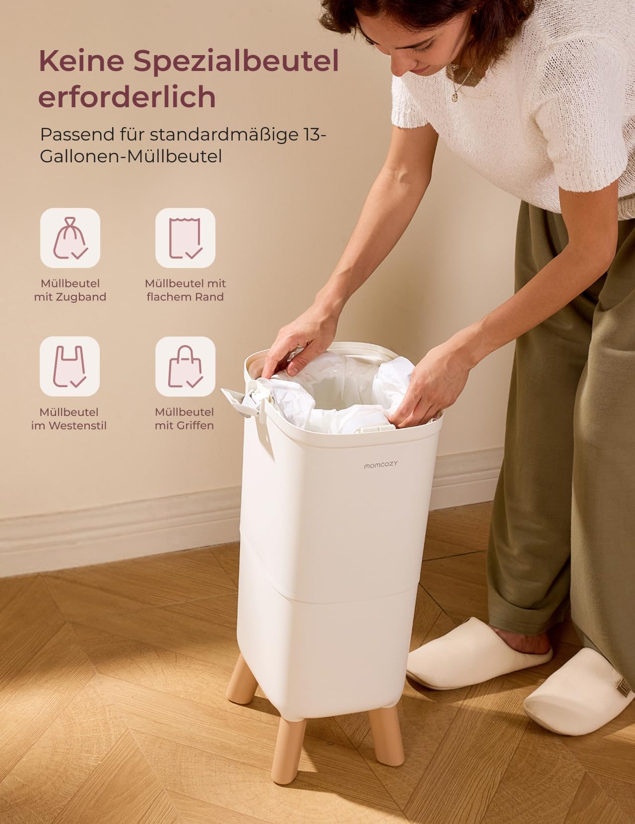 Momcozy Windeleimer mit 3-fach-Verschlusssystem zur Reduzierung von Gerüchen, windeleimer geruchsdicht breite Öffnung, ergonomische Höhe, großes Fassungsvermögen mit Sichtfenster, diaper bin