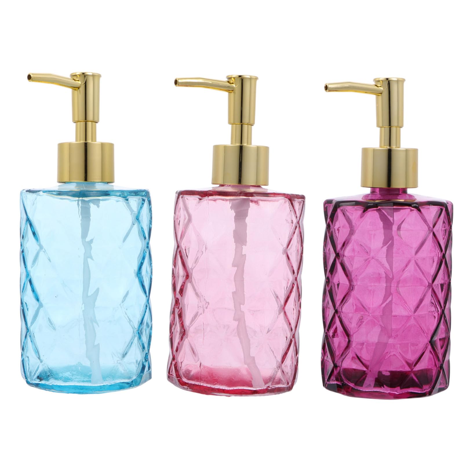 Set di 3 Flaconi in Vetro con Pompa per Shampoo e Detergente