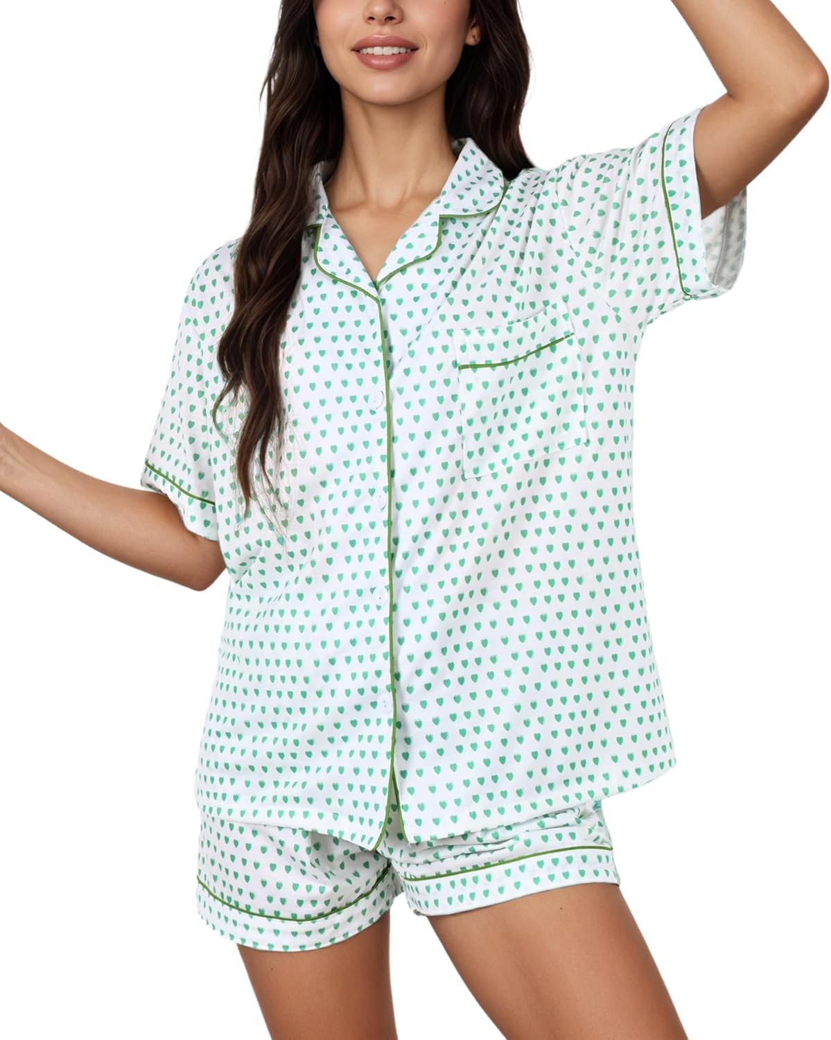Women's Pajamas Set Button Down Ladies Summer Pajamas Monkey Printed Sleepwear Shor...