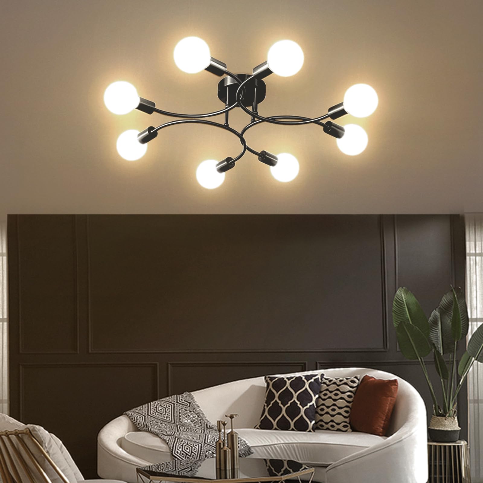 Lámpara De Techo Colgante Retro Sputnik - 6 Brazos, Color Dorado, 70 Cm De Diámetro, Portalámparas E27 | Para Salón, Comedor, Dormitorio (Sin Bombillas)