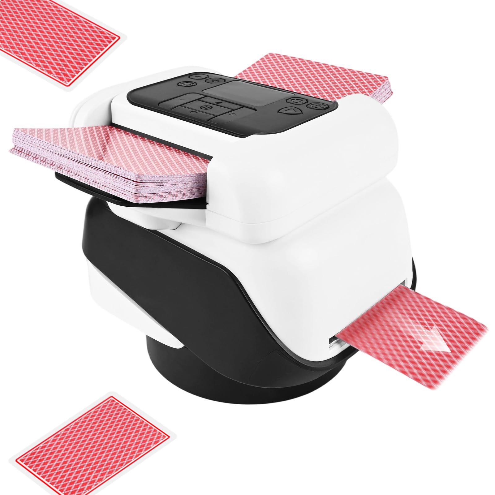 Mescolatore e Distributore Automatico di Carte 2-in-1, distribuzione a 360 gradi, adatto per 1-2 mazzi e 1-8 giocatori, per giochi come poker, blackjack, UNO, Texas Hold'em o personalizzabili.