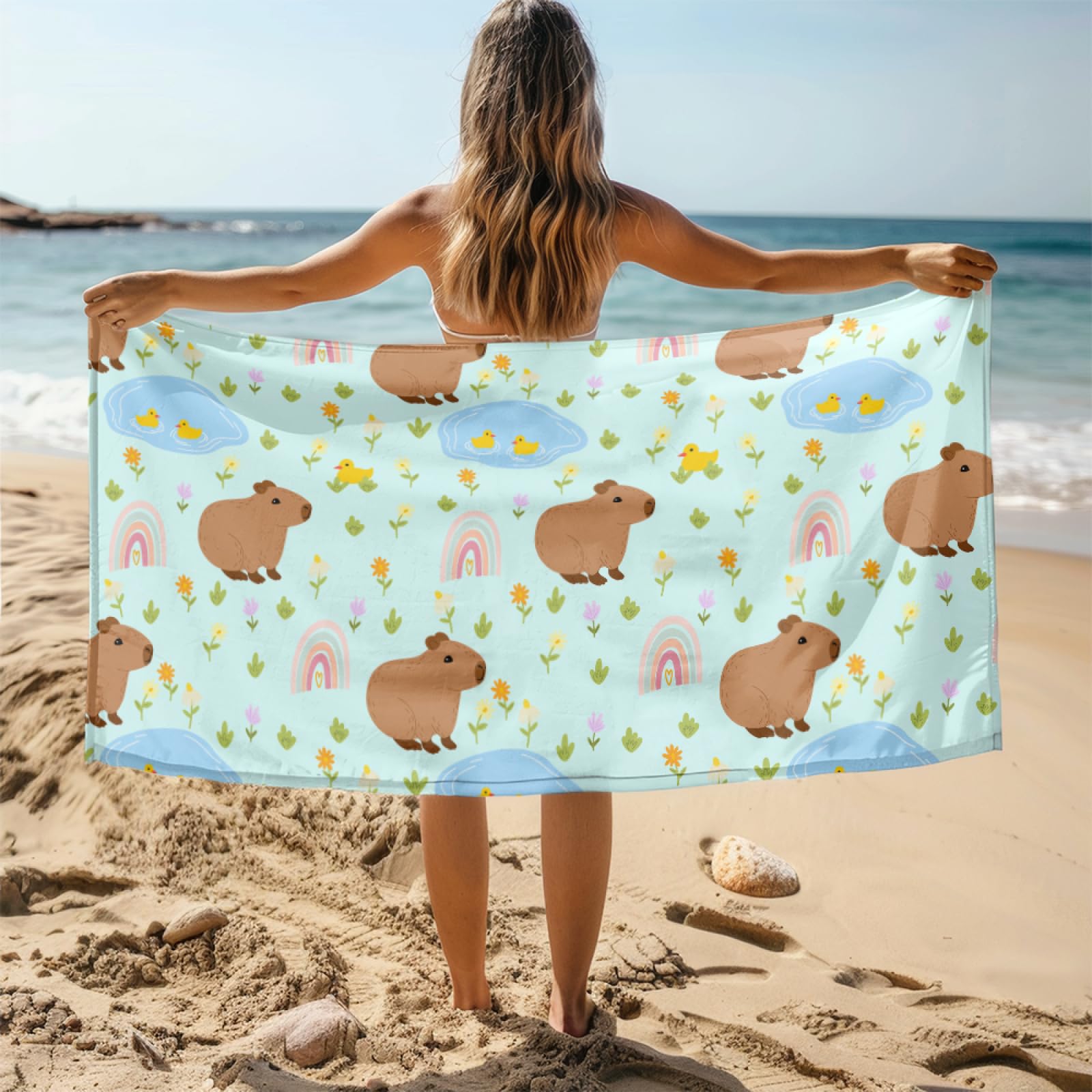 Strandtuch 200X200 Tierenten Strandtücher Mikrofaser Kompakt und Sandfest,Strand Handtuch,Leicht und Schnelltrocknend Reisehandtuch für Den Strand,Gym