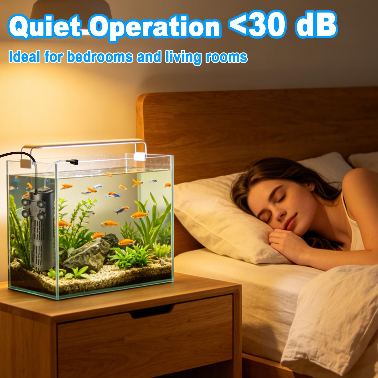 Filtro interno per acquario, Filtro per acquario 5-in-1 con sterilizzatore UV e timer, Pompa filtrante regolabile con aerazione e doccia a pioggia, 500 L/H, Pompa chiarificante per acqua dolce e