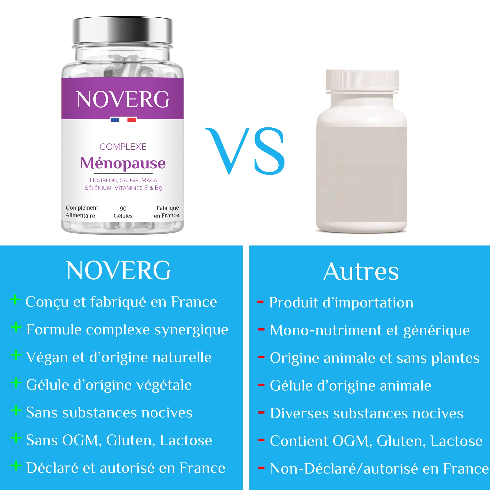 Ménopause | Bouffées de chaleur, Transpiration, Agitation et Irritabilité | Houblon, Sauge, Maca, Sélénium, Vitamines E & B9 | Vegan | 90 Gélules | Fabriqué en France