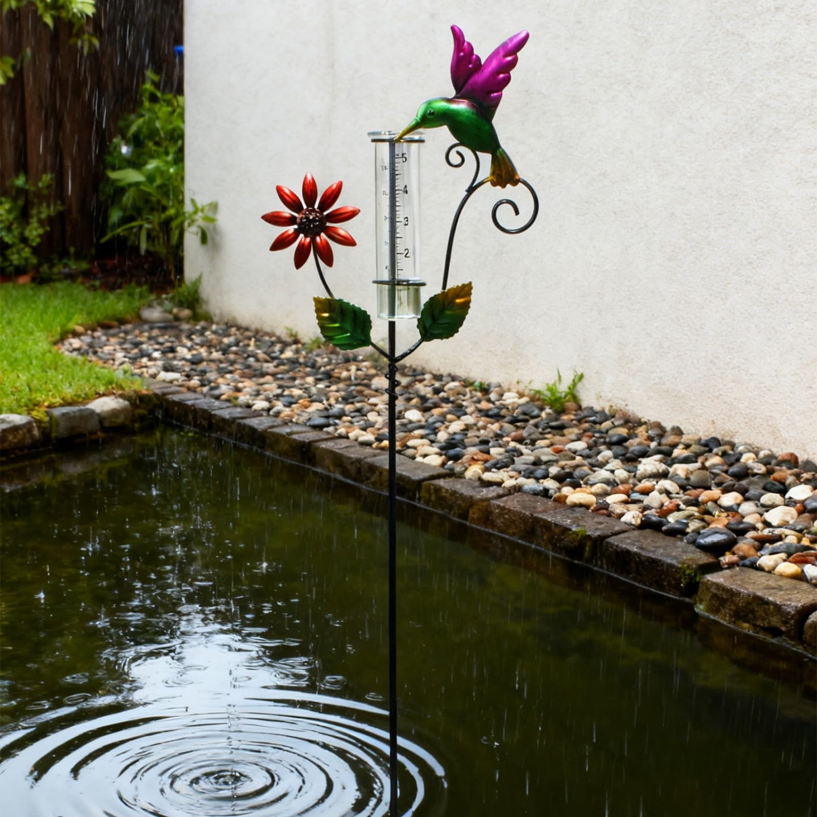 Bellissimo pluviometro da giardino in vetro resistente calore e ferro ornamentale, indicatori pioggia artistici precisa traccia meteorologica, misuratore pioggia in ferro battuto